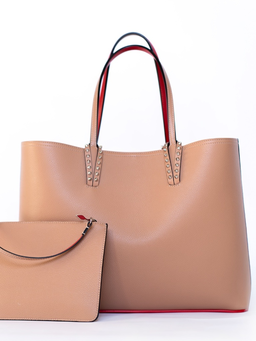 Christian Louboutin Cabata Large Tote Bag Tan Red Leather Rubber